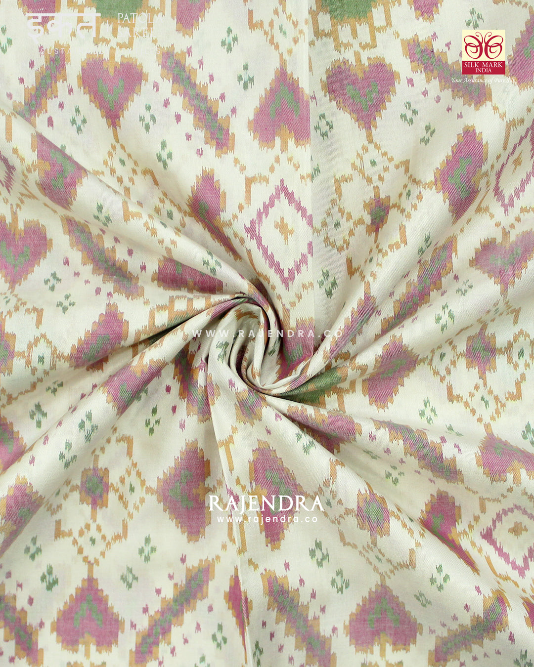 Traditional Manekchowk Pink Off-White Single Ikat Rajkot Patola Saree