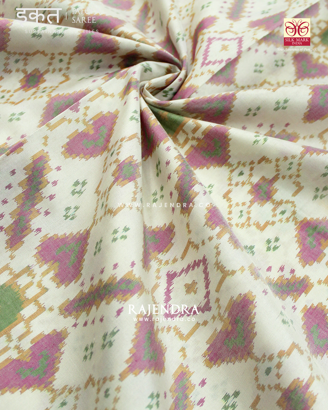 Traditional Manekchowk Pink Off-White Single Ikat Rajkot Patola Saree
