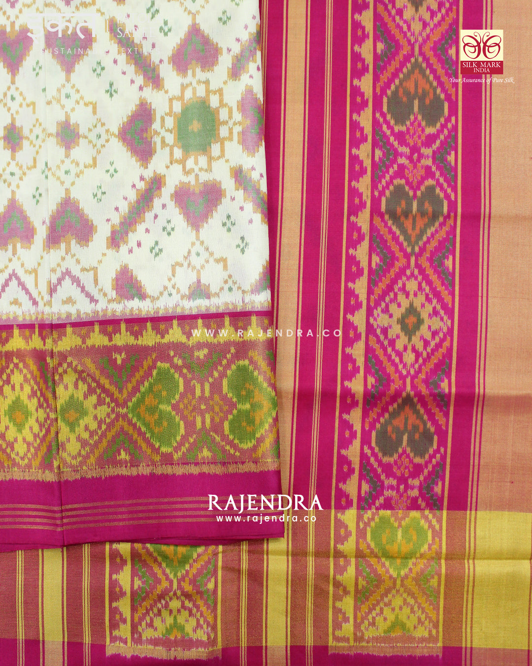 Traditional Manekchowk Pink Off-White Single Ikat Rajkot Patola Saree