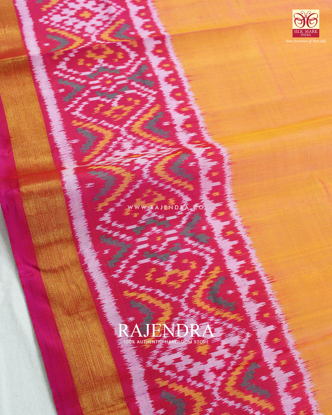 Traditional Gala Border Pink Mustard Rajkot Patola Saree