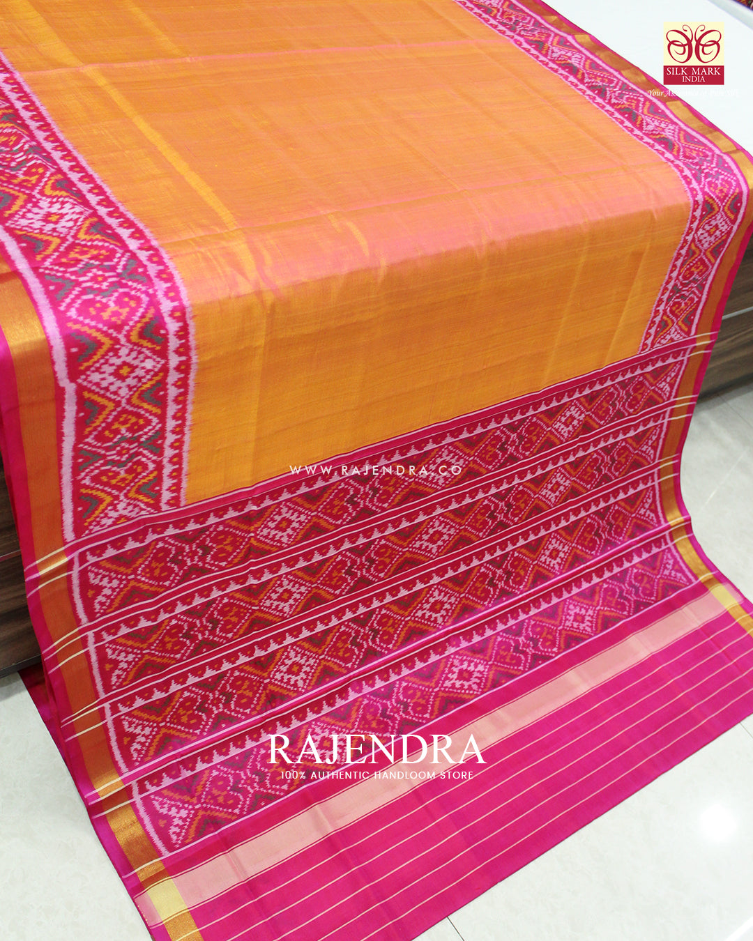 Traditional Gala Border Pink Mustard Rajkot Patola Saree