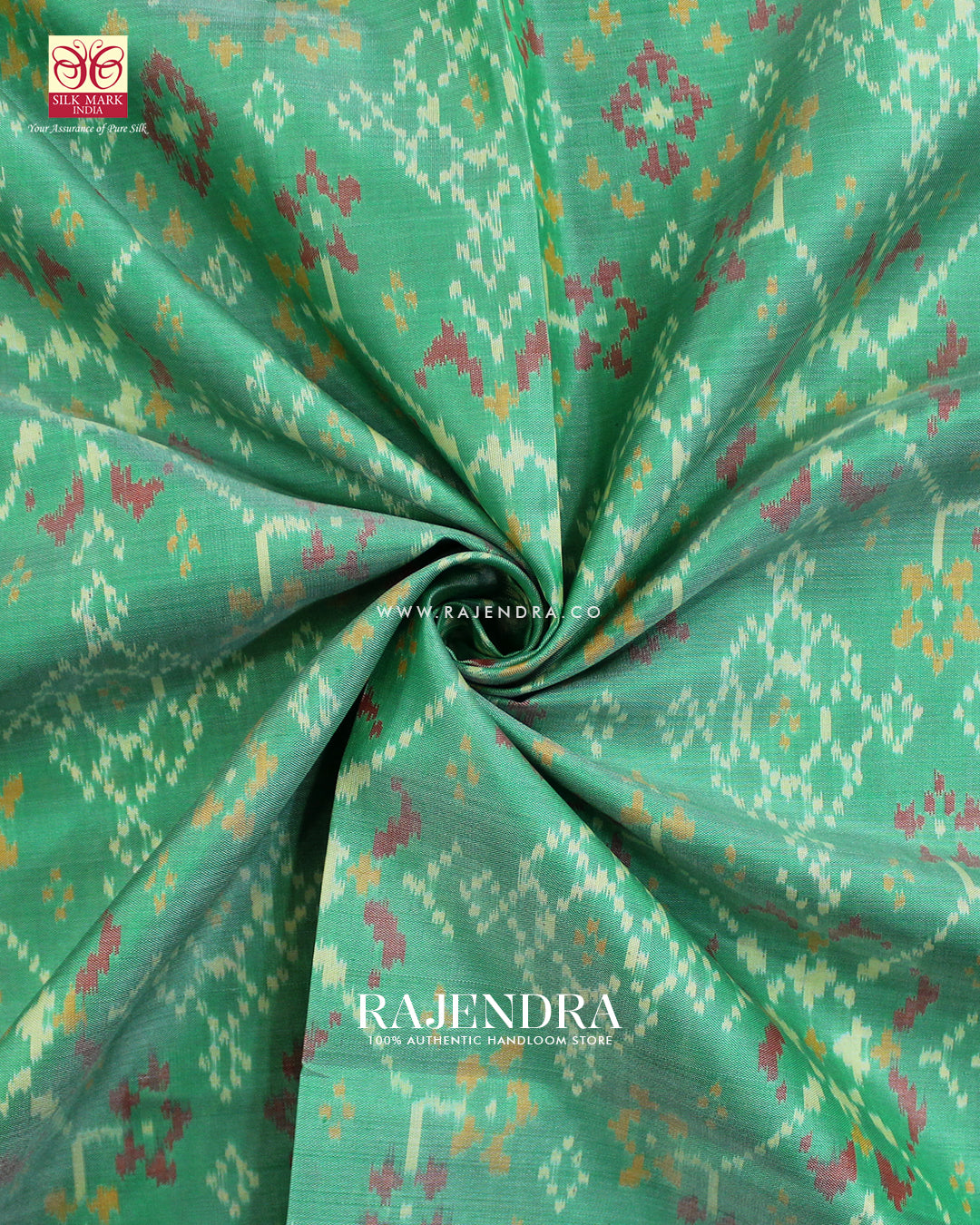 Traditional Navratna Design Pista and Green Single Ikat Rajkot Patola Saree