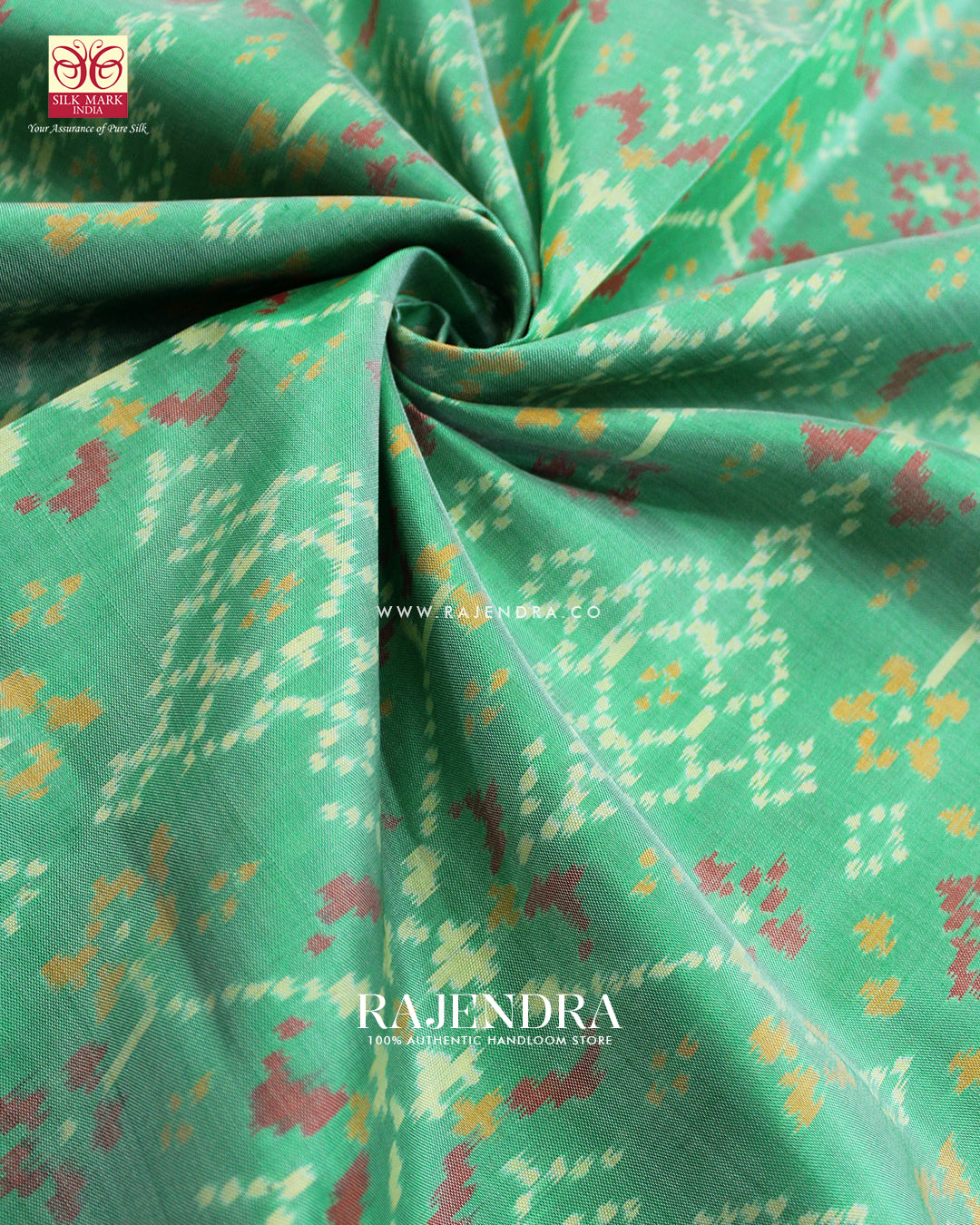 Traditional Navratna Design Pista and Green Single Ikat Rajkot Patola Saree