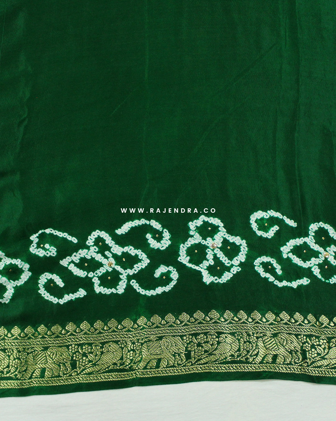 Traditional Nakshi Border Pure Gaji Silk Bandhani Saree with Mukesh Work