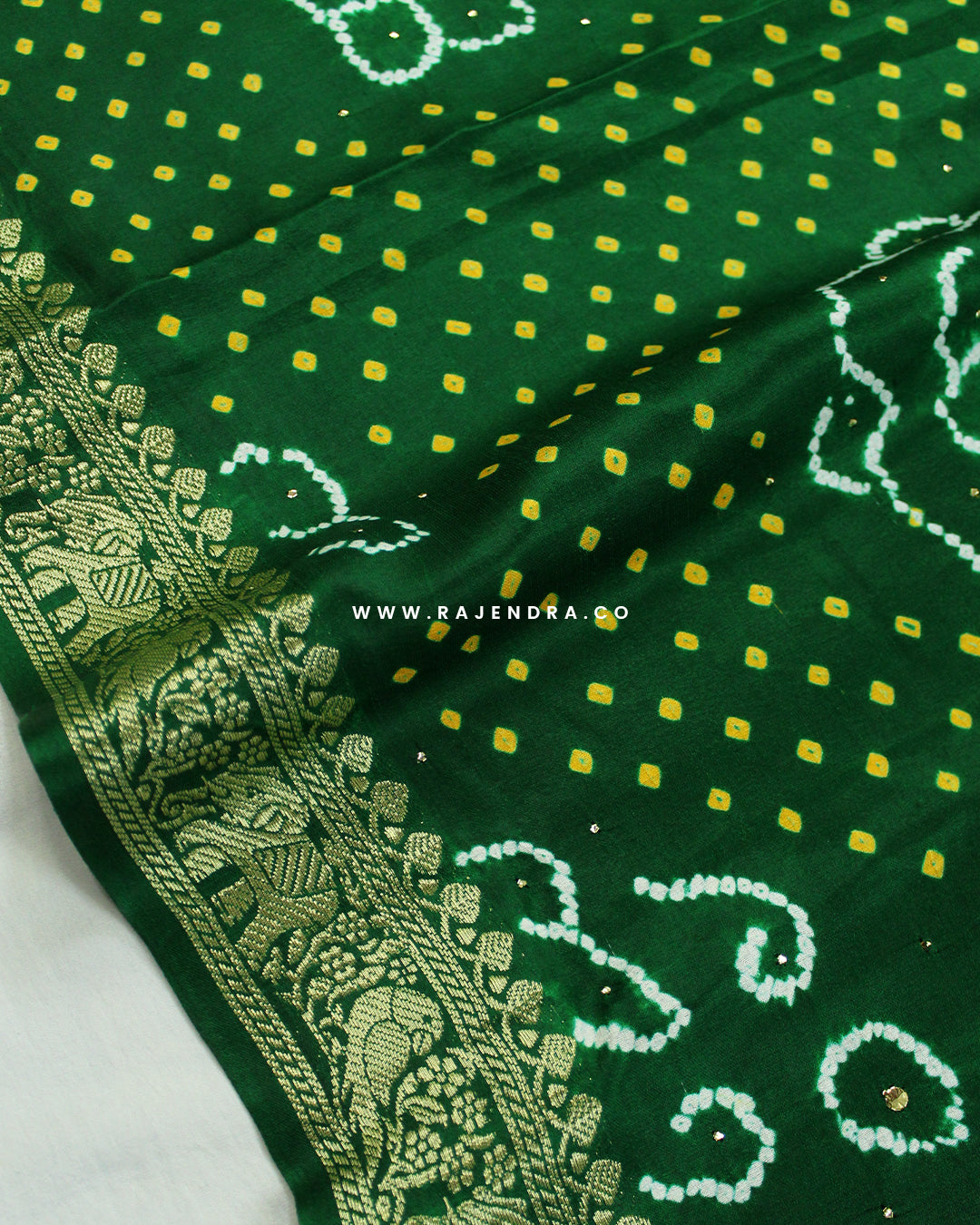 Traditional Nakshi Border Pure Gaji Silk Bandhani Saree with Mukesh Work