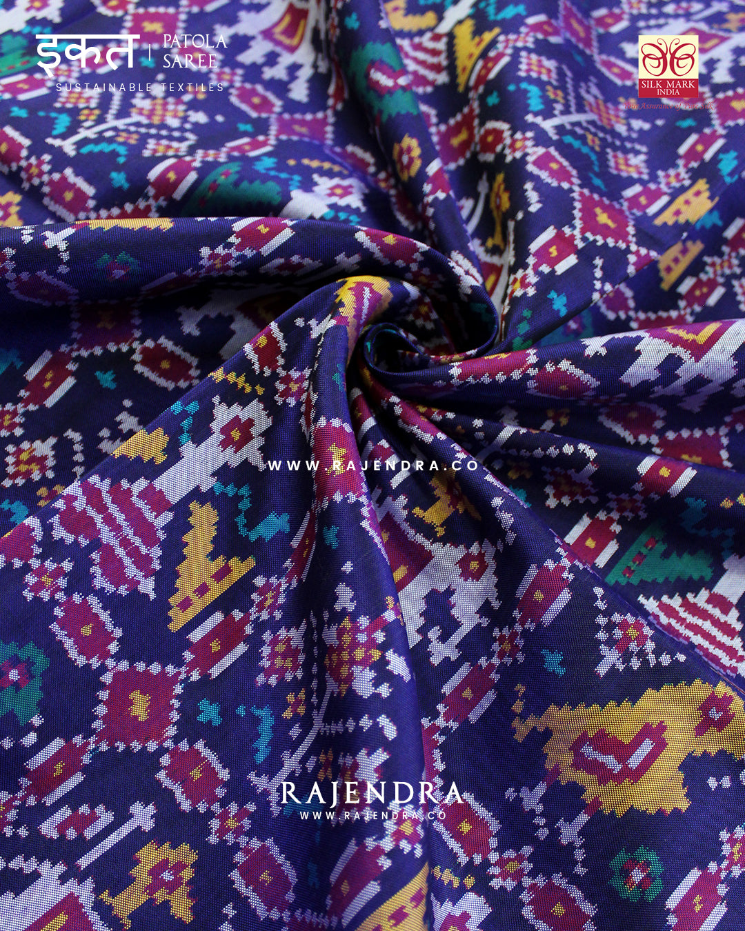 Exclusive 4 Figure Purple and Blue Semi Double Ikat Rajkot Patola Saree