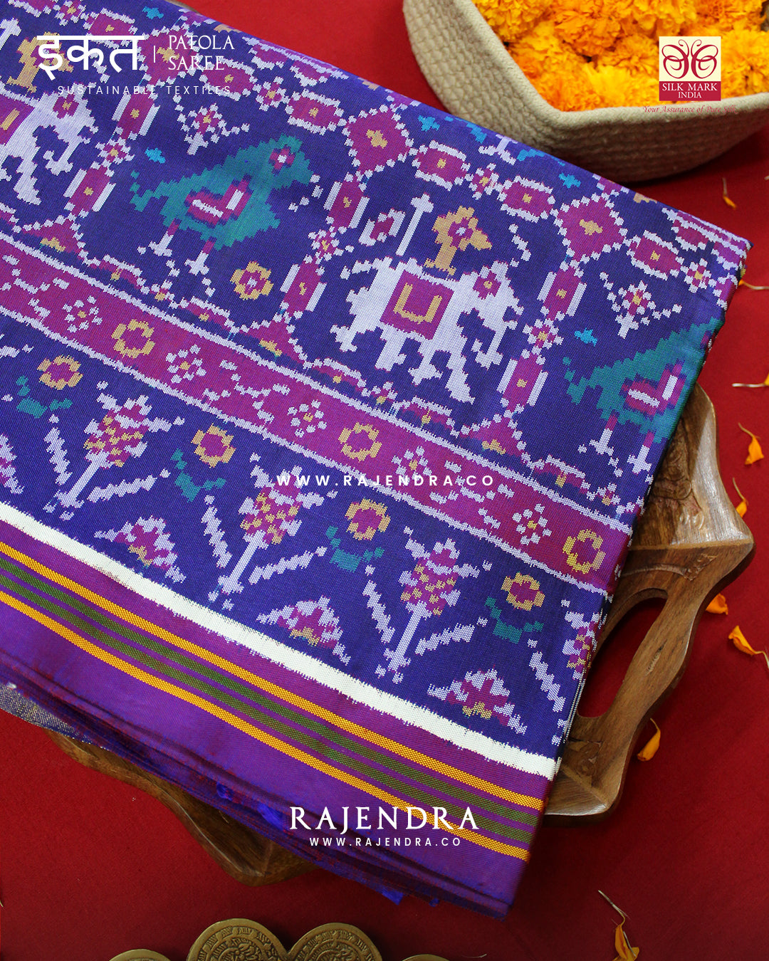 Exclusive 4 Figure Purple and Blue Semi Double Ikat Rajkot Patola Saree