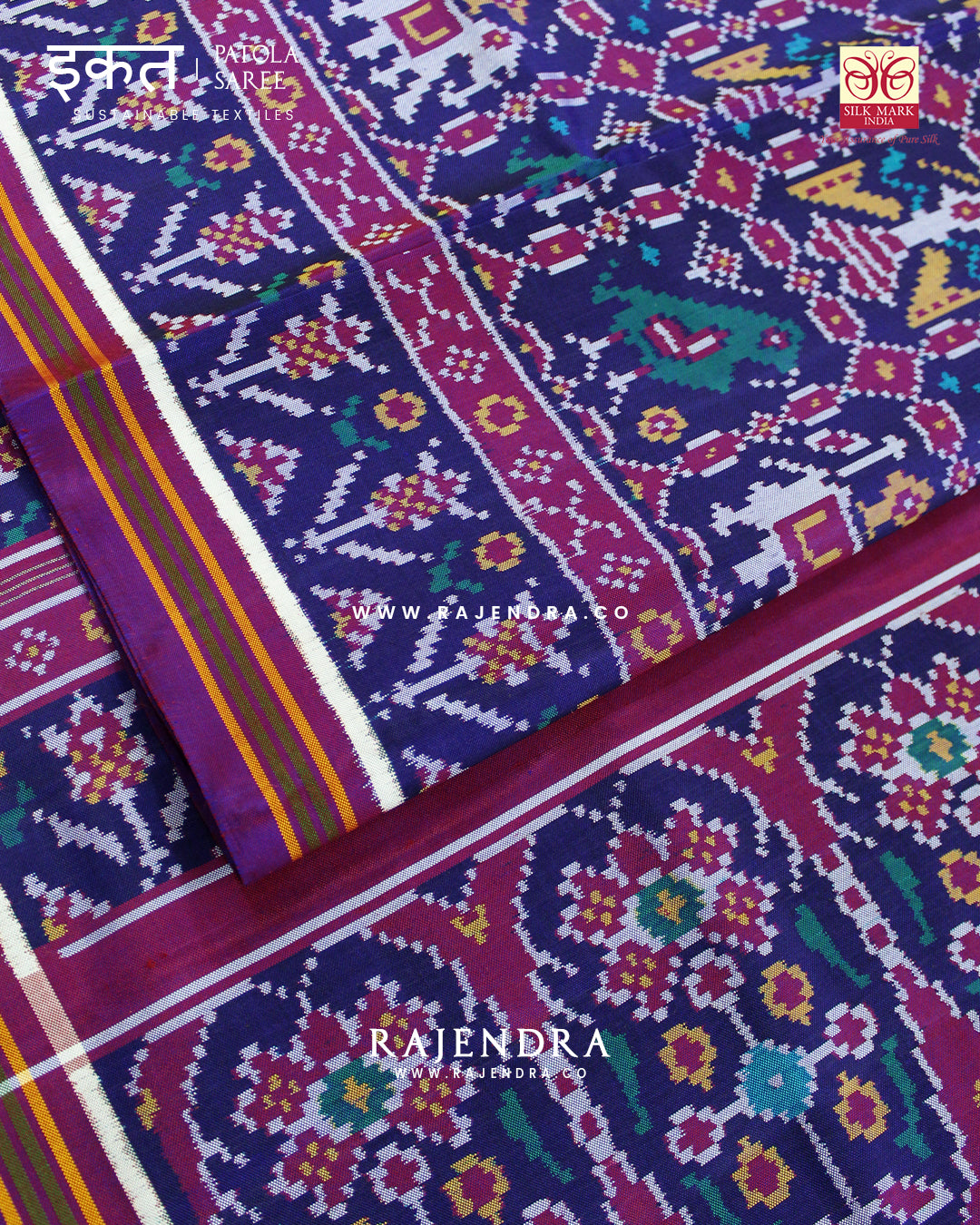 Exclusive 4 Figure Purple and Blue Semi Double Ikat Rajkot Patola Saree