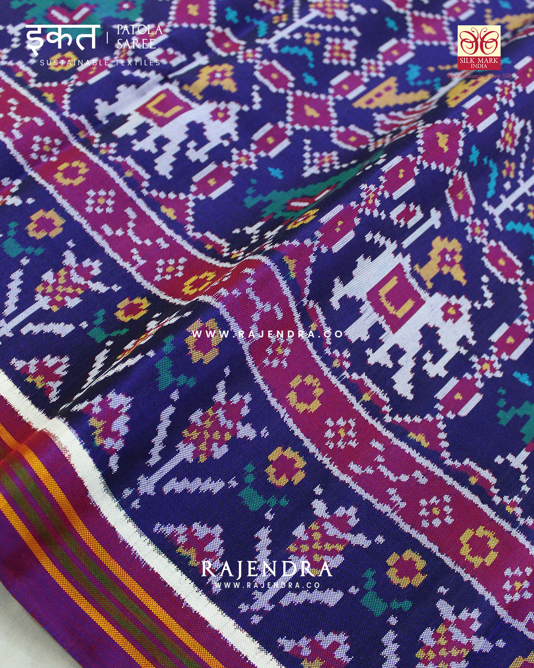 Exclusive 4 Figure Purple and Blue Semi Double Ikat Rajkot Patola Saree