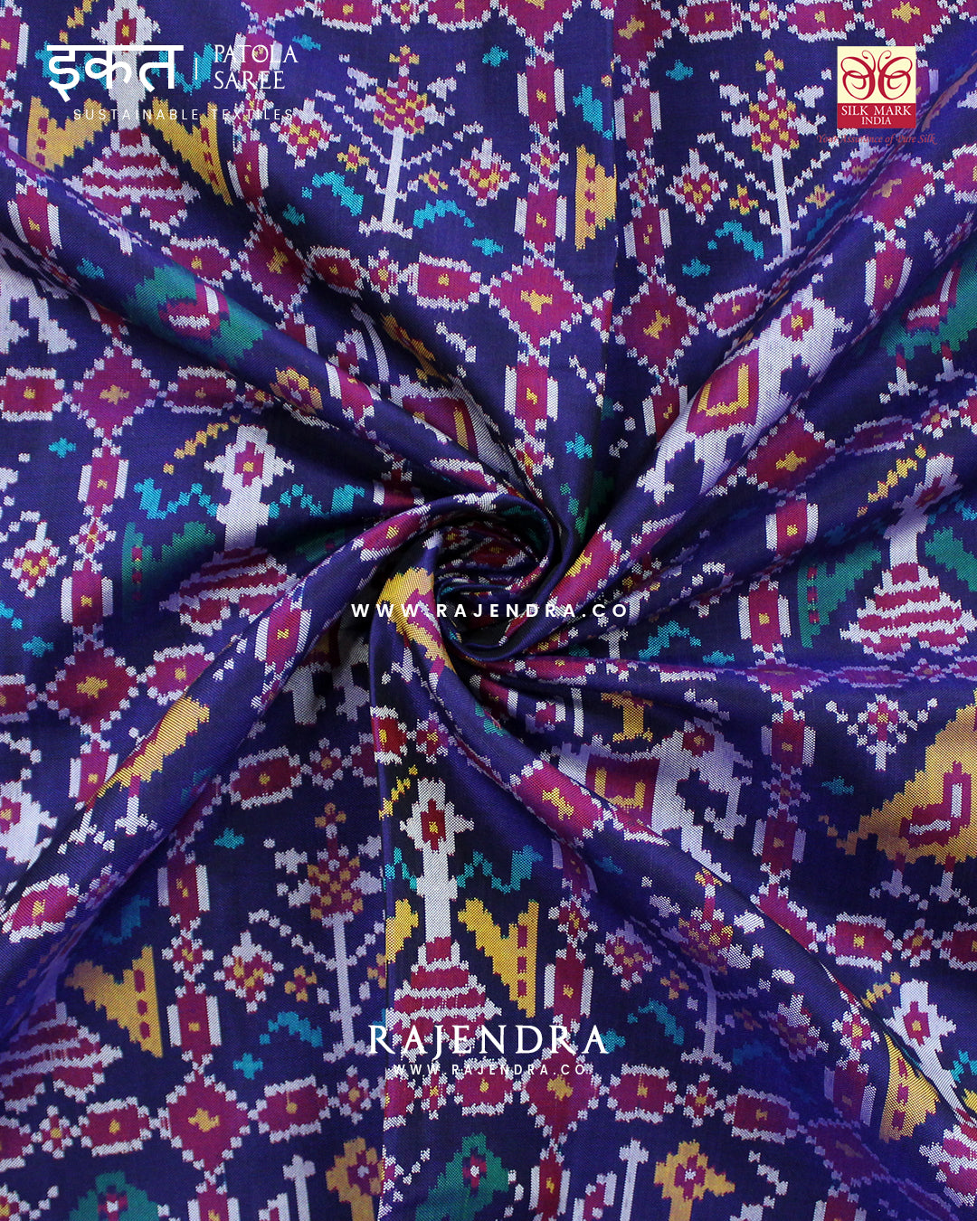 Exclusive 4 Figure Purple and Blue Semi Double Ikat Rajkot Patola Saree