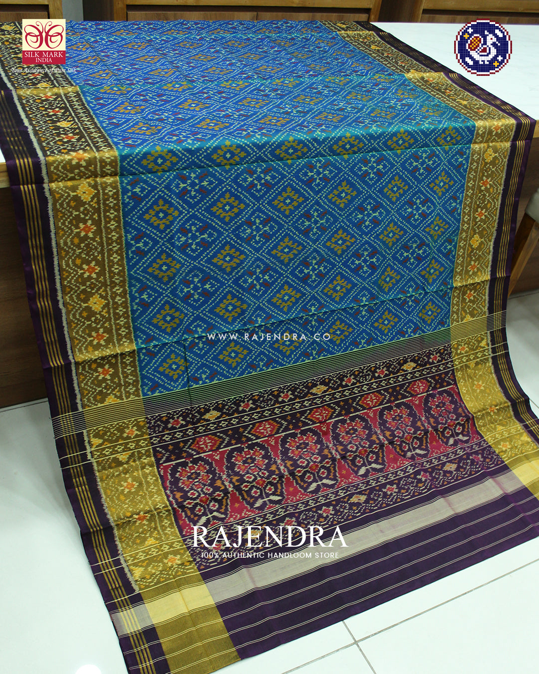 Traditional Panchanda Design Purple and Blue Rajkot Patola Saree