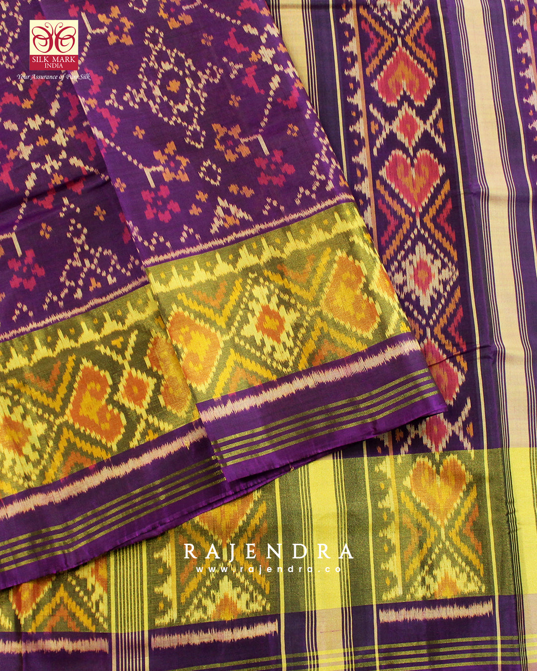 Traditional Navratna Bhat Purple Single Ikat Rajkot Patola Saree