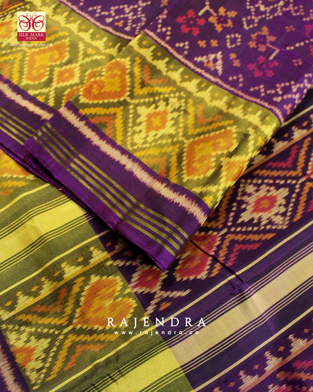 Traditional Navratna Bhat Purple Single Ikat Rajkot Patola Saree