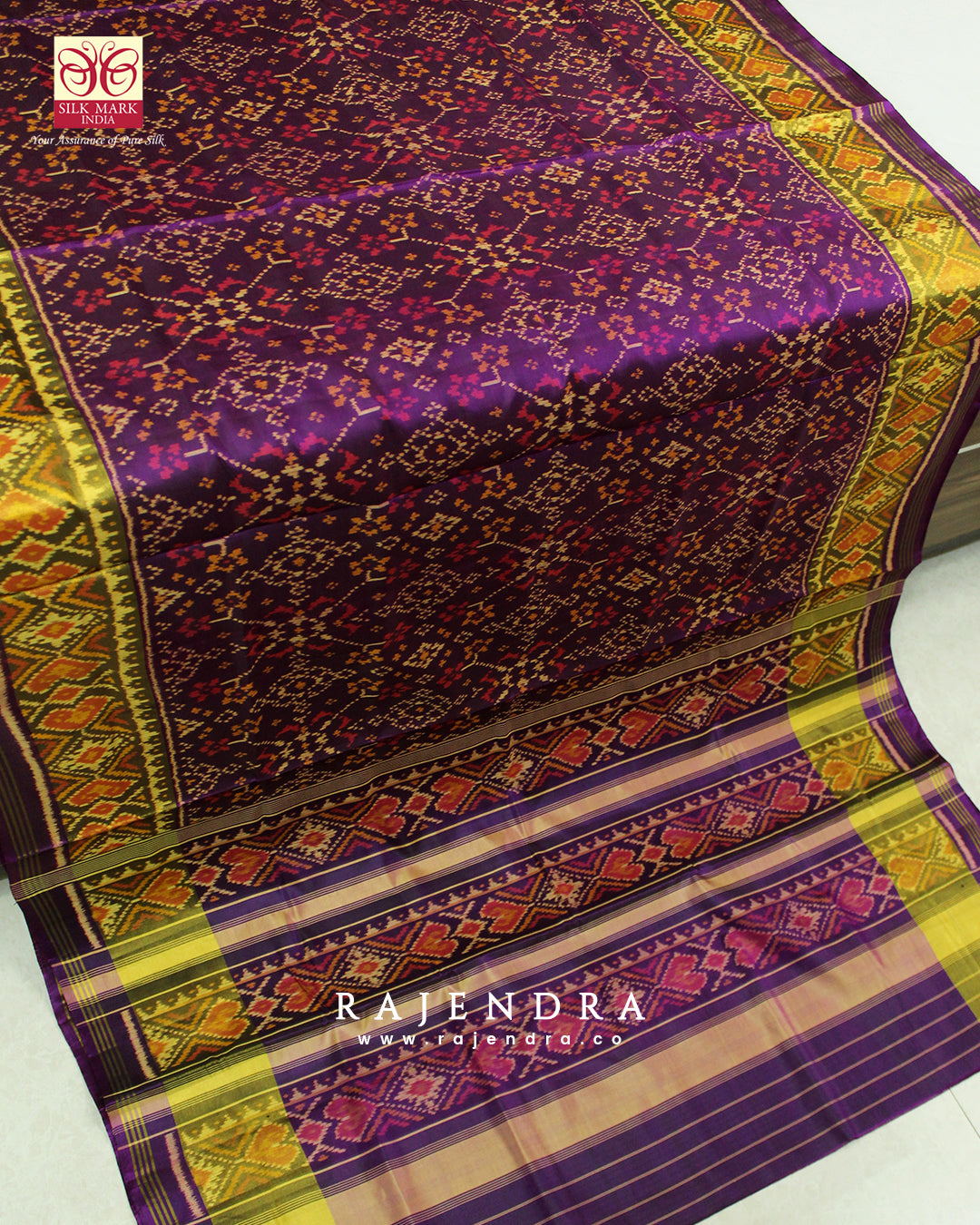 Traditional Navratna Bhat Purple Single Ikat Rajkot Patola Saree