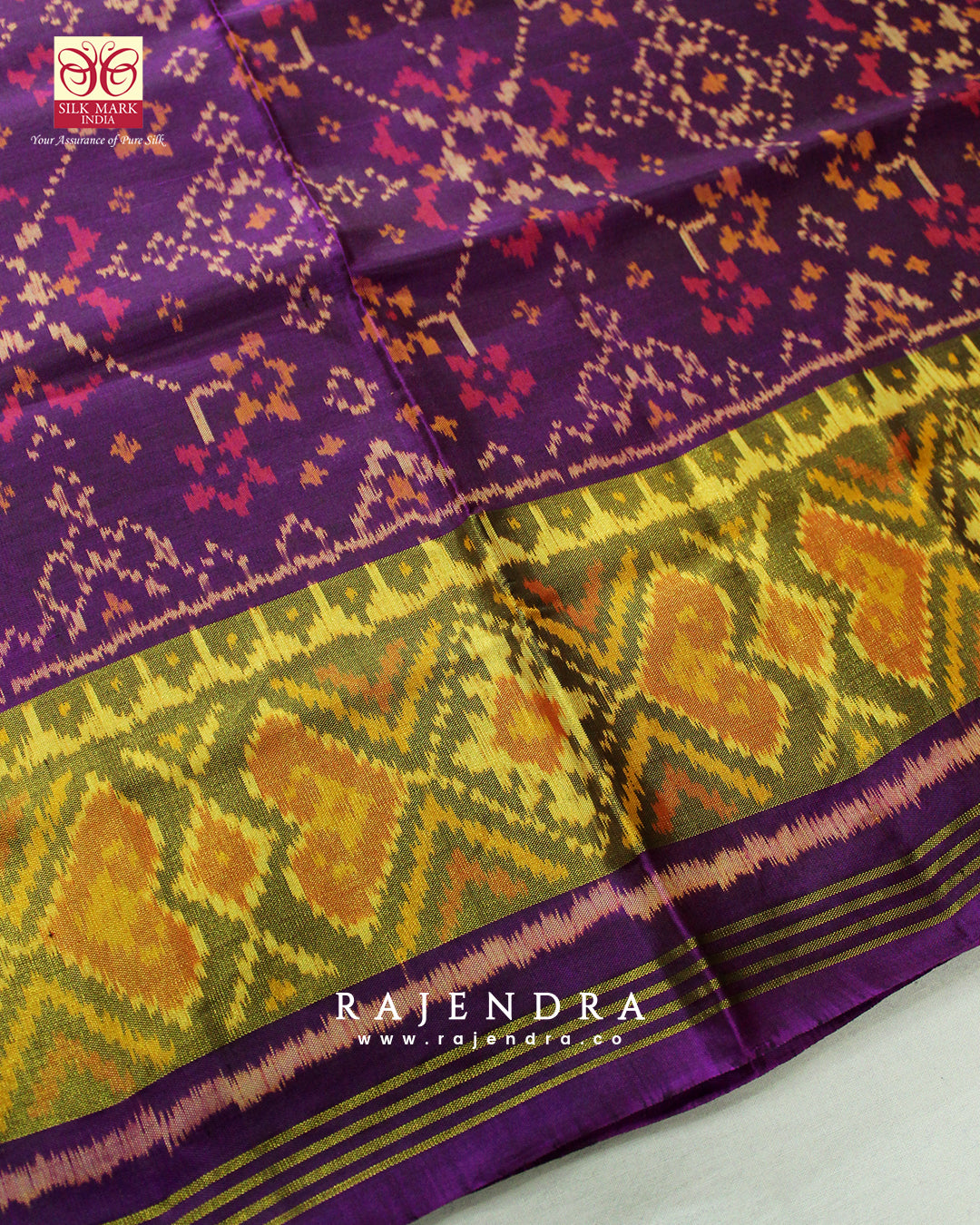 Traditional Navratna Bhat Purple Single Ikat Rajkot Patola Saree