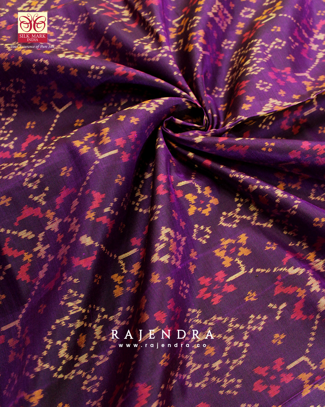 Traditional Navratna Bhat Purple Single Ikat Rajkot Patola Saree