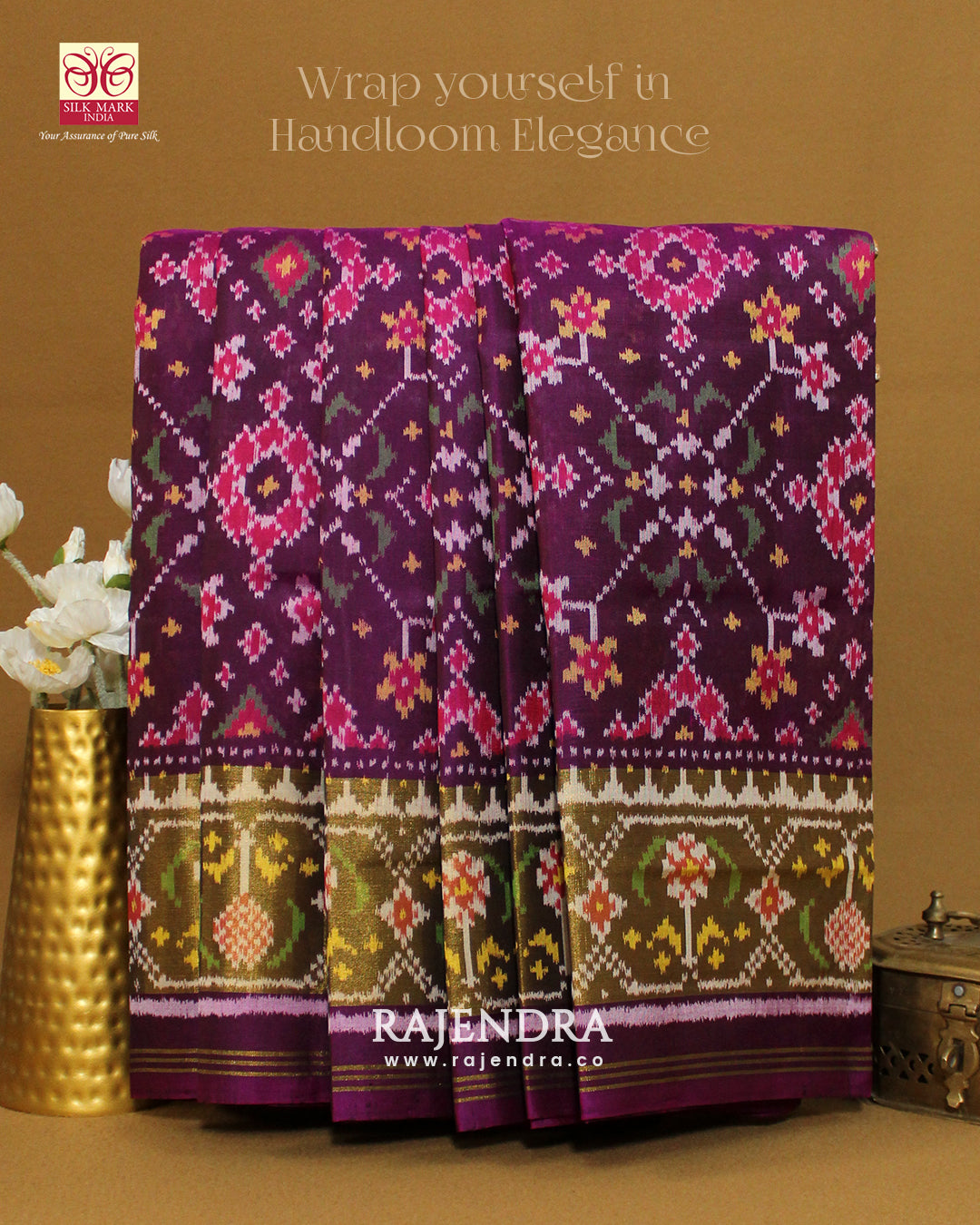 Traditional Navratna Bhat Purple Single Ikkat Rajkot Patola Saree