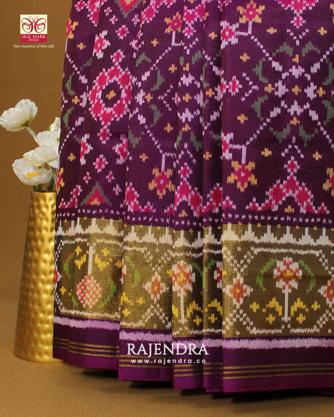 Traditional Navratna Bhat Purple Single Ikkat Rajkot Patola Saree