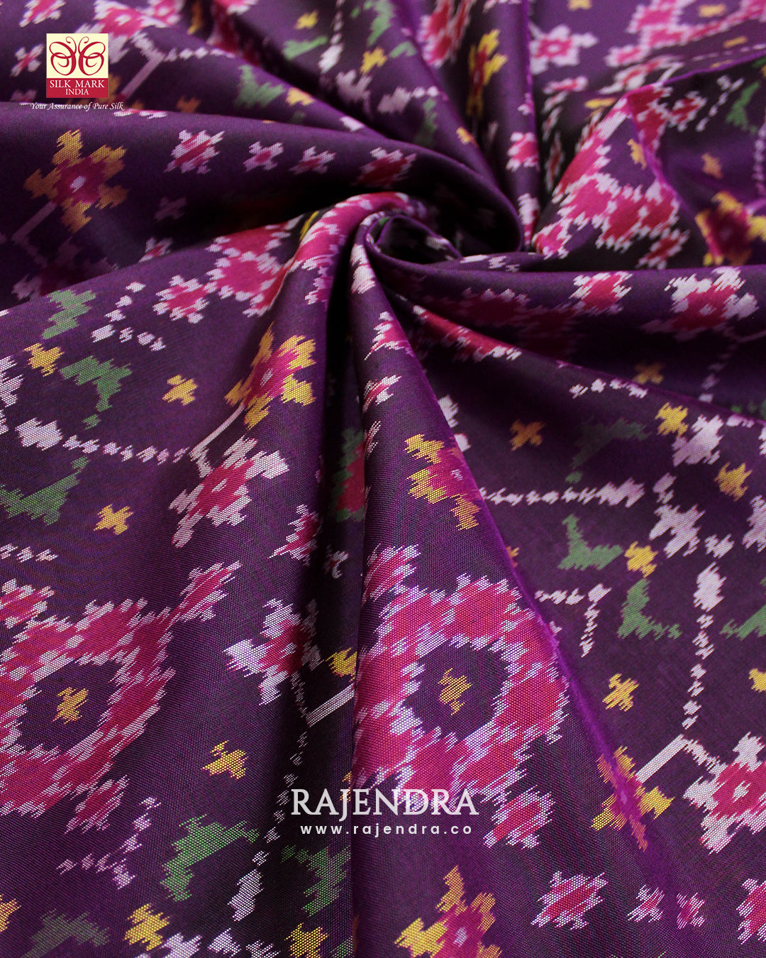 Traditional Navratna Bhat Purple Single Ikkat Rajkot Patola Saree