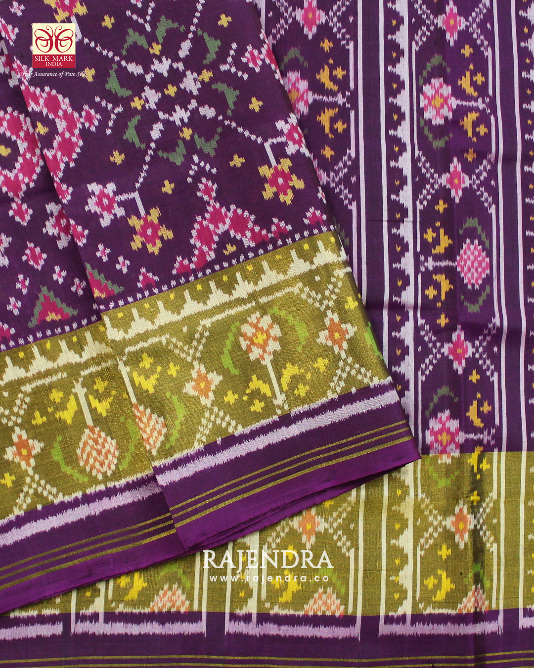 Traditional Navratna Bhat Purple Single Ikkat Rajkot Patola Saree