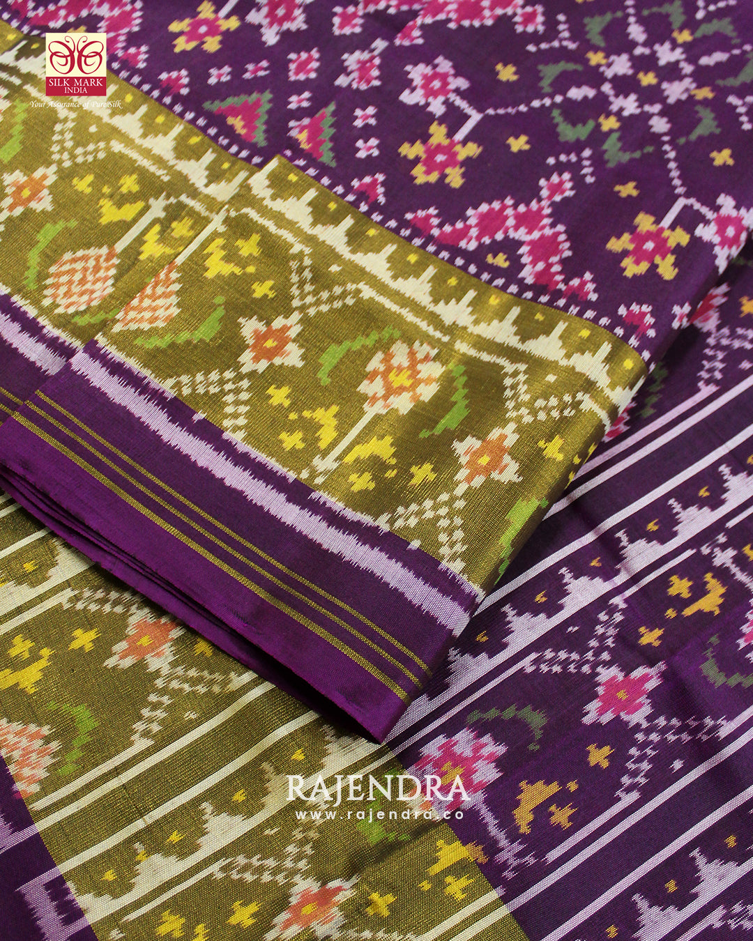 Traditional Navratna Bhat Purple Single Ikkat Rajkot Patola Saree