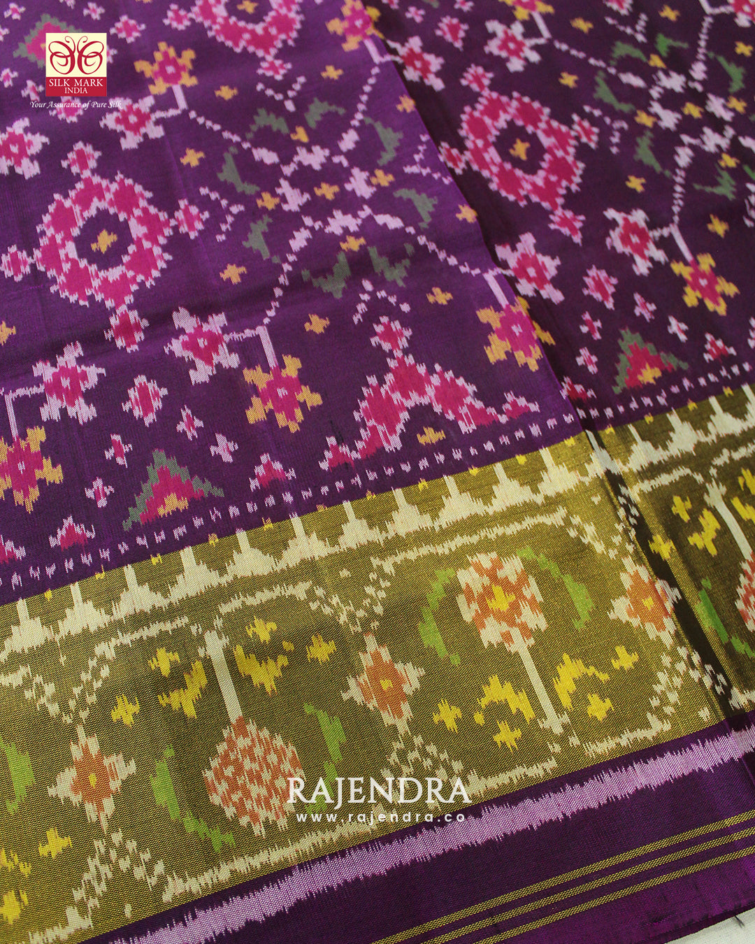 Traditional Navratna Bhat Purple Single Ikkat Rajkot Patola Saree