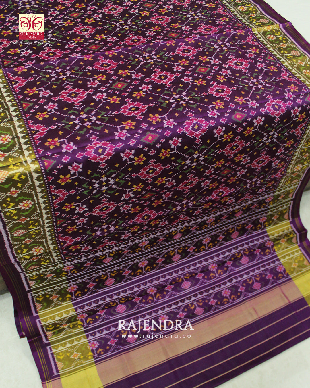 Traditional Navratna Bhat Purple Single Ikkat Rajkot Patola Saree