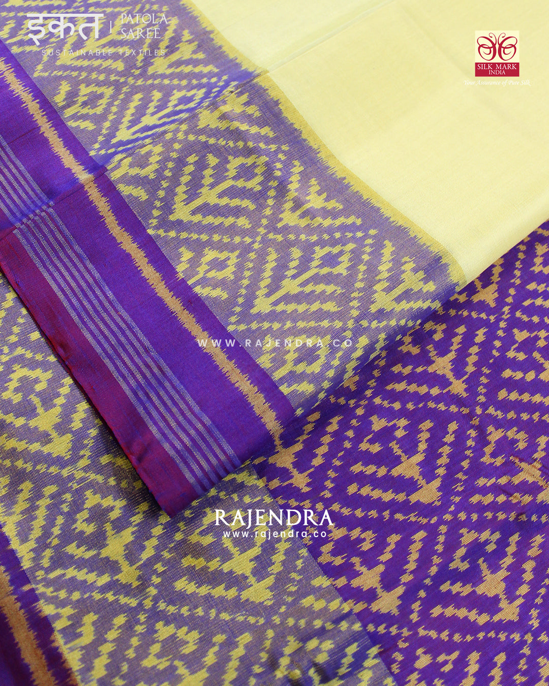 Exclusive Fancy Gala Border Purple and Off-White Single Ikat Rajkot Patola Saree