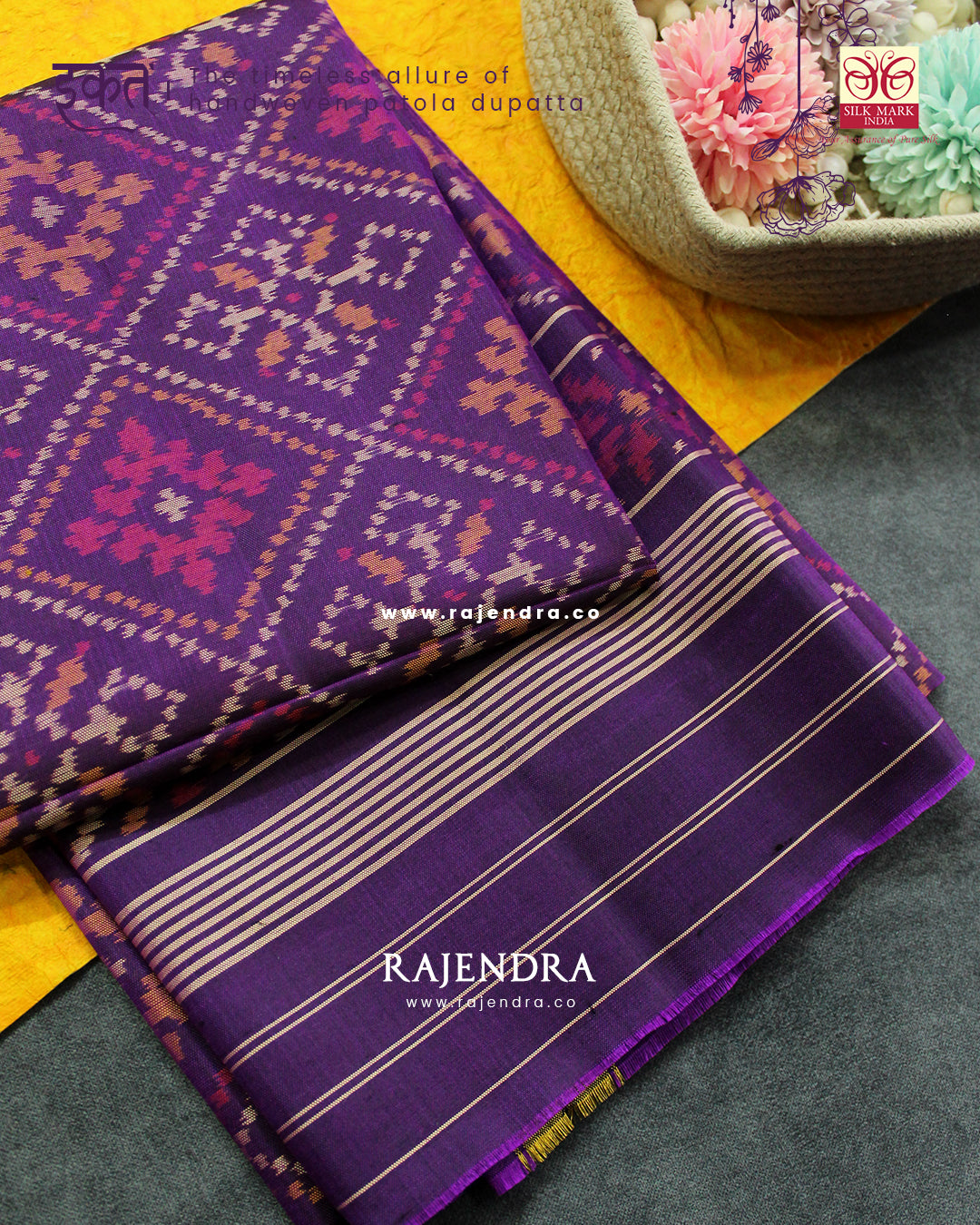 Traditional Panchanda Design Purple Single Ikat Rajkot Patola Dupatta