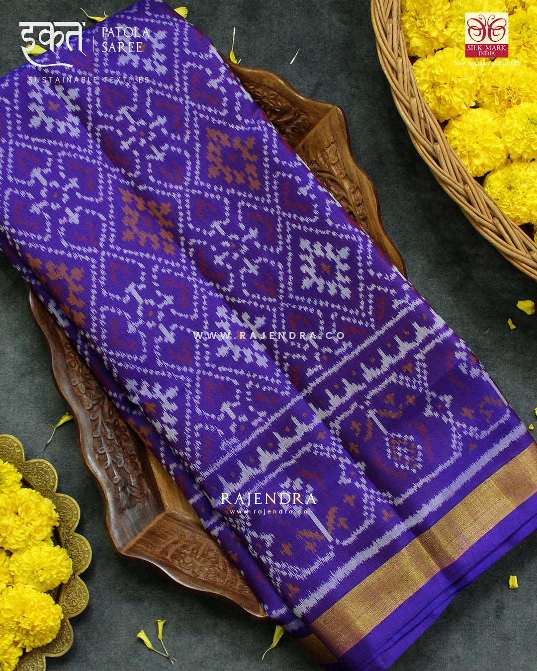 Traditional Panchanda Design Purple Single Ikat Rajkot Patola Saree