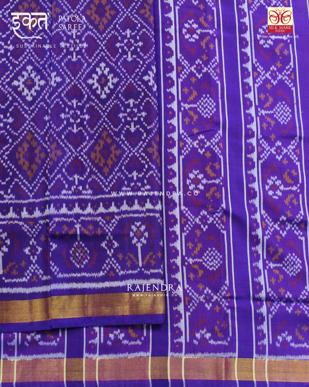 Traditional Panchanda Design Purple Single Ikat Rajkot Patola Saree
