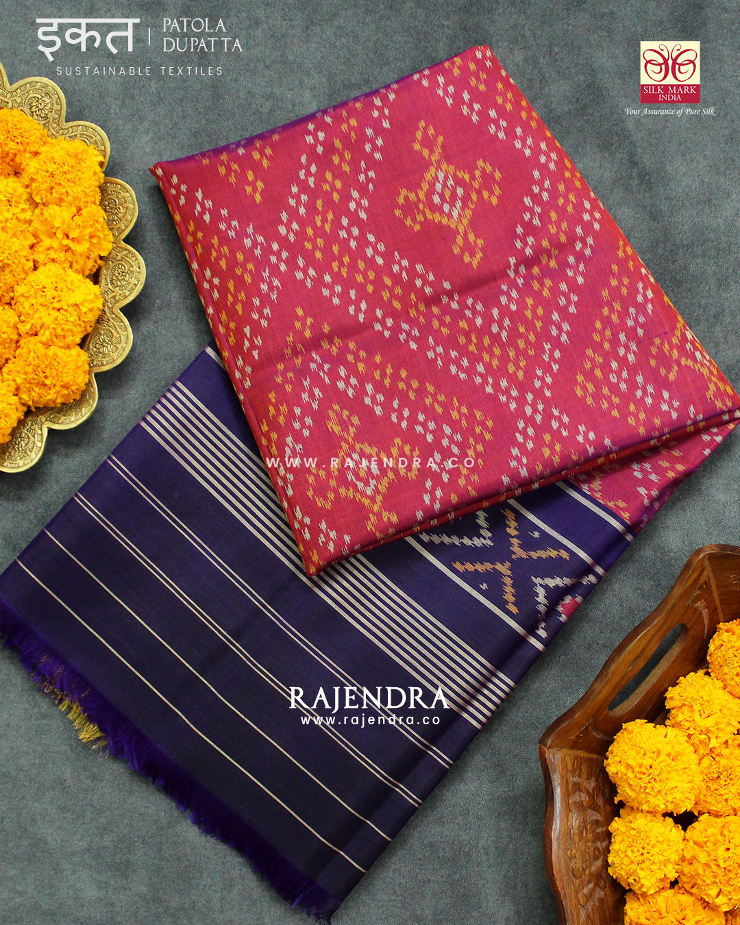 Traditional Bandhani Design Purple Pink Single Ikat Rajkot Patola Dupatta