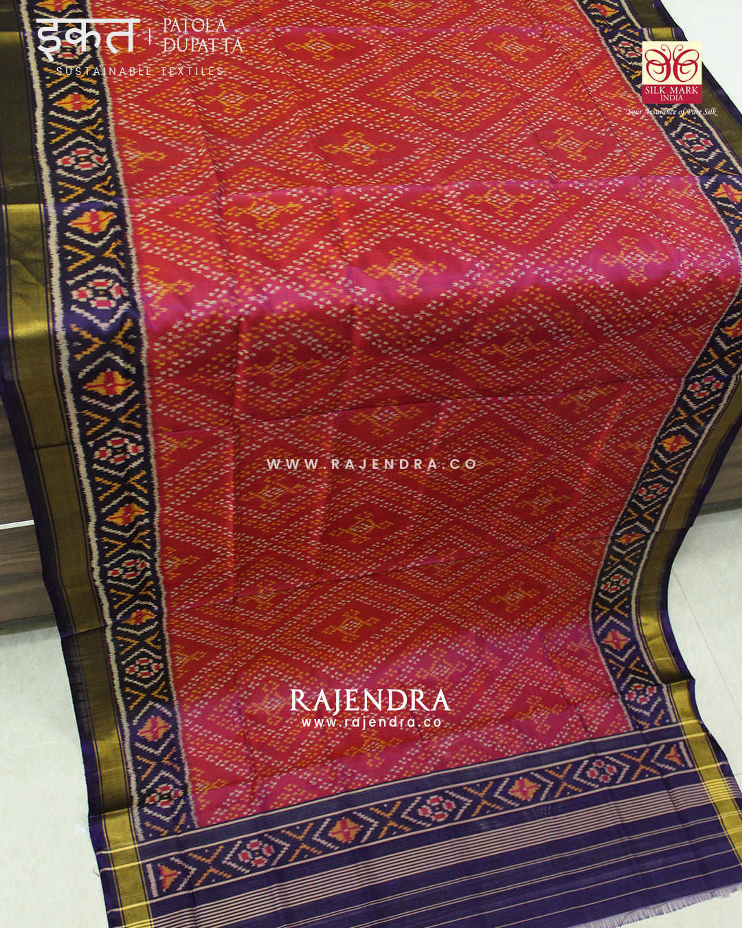 Traditional Bandhani Design Purple Pink Single Ikat Rajkot Patola Dupatta