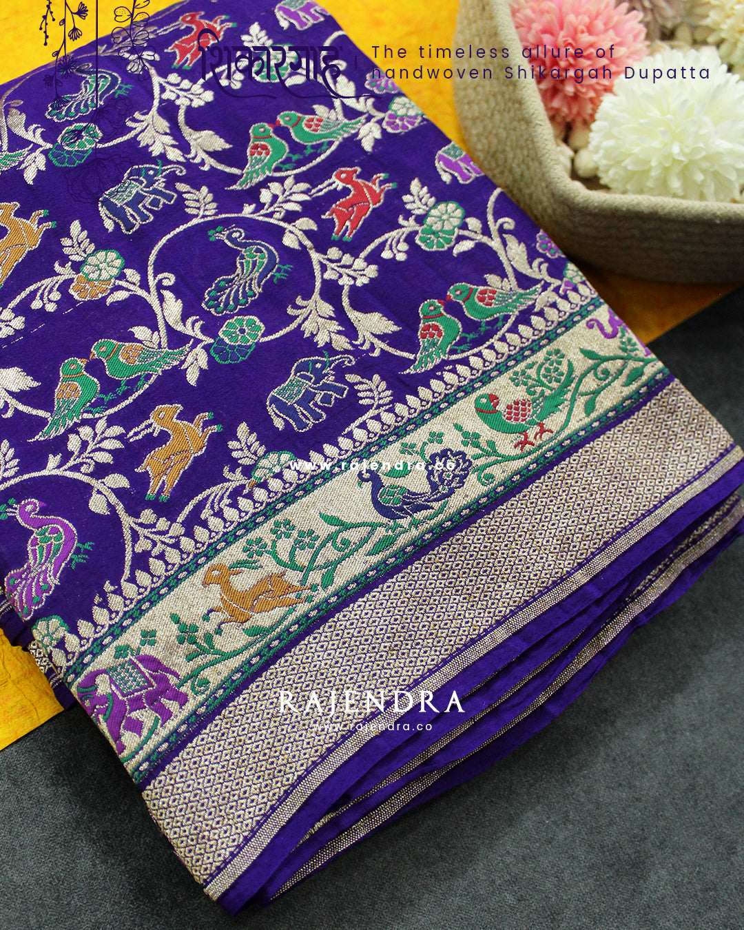 Exclusive Shikargah(शिकारगाह) Pure Georgette Purple Banarasi Dupatta