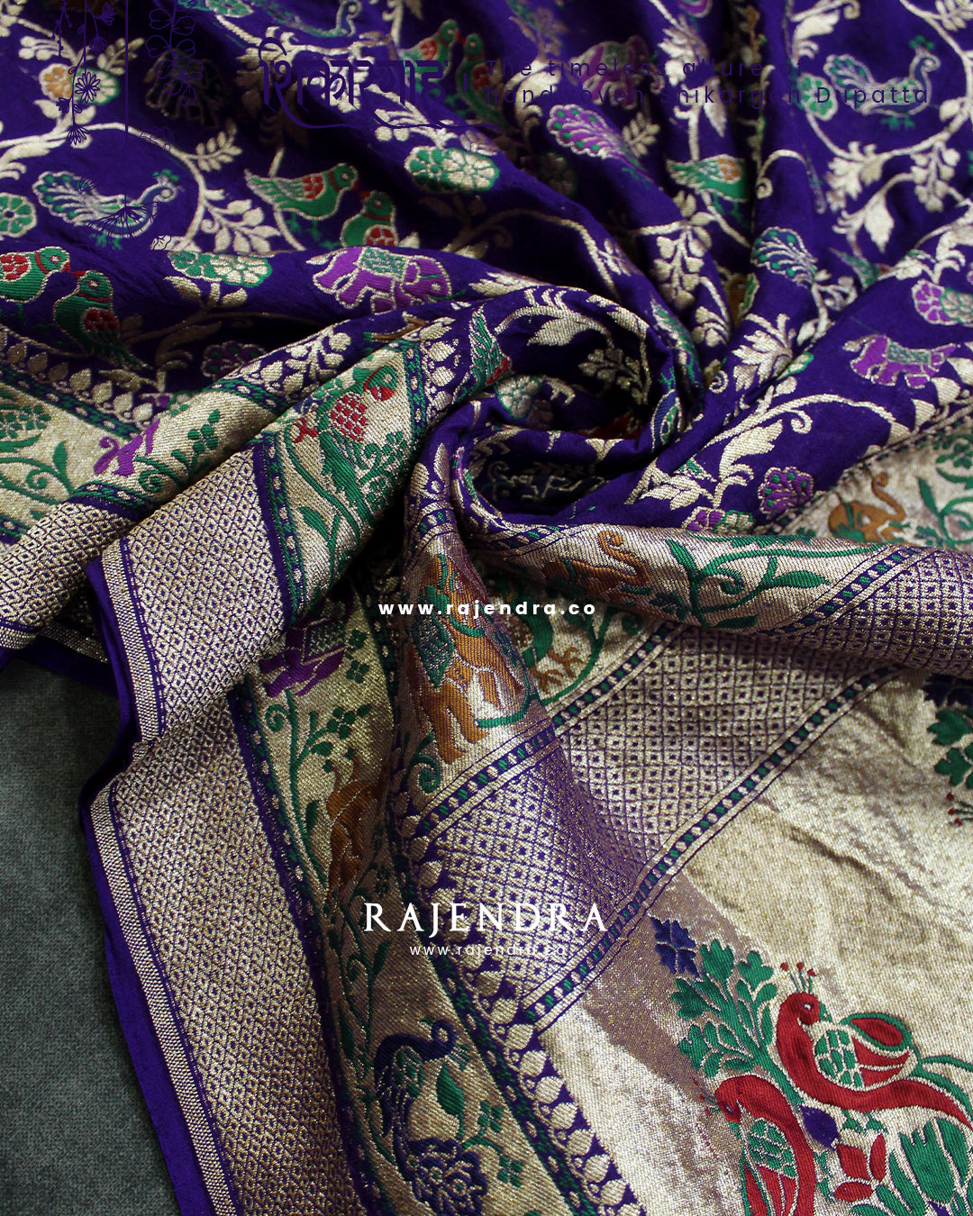 Exclusive Shikargah(शिकारगाह) Pure Georgette Purple Banarasi Dupatta