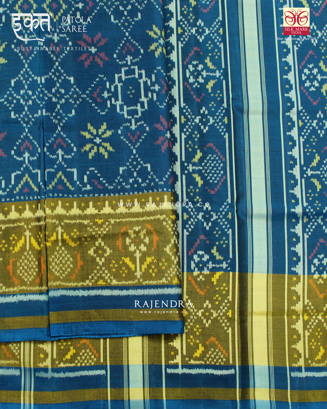 Traditional Manekchowk Design Rama Blue Single Ikat Rajkot Patola Saree
