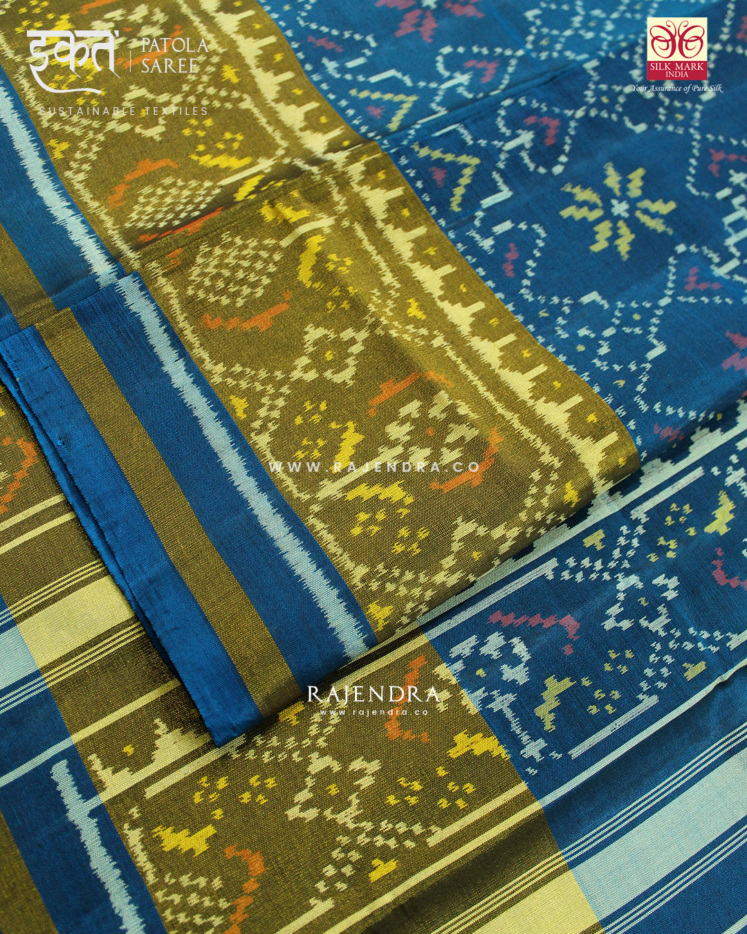 Traditional Manekchowk Design Rama Blue Single Ikat Rajkot Patola Saree