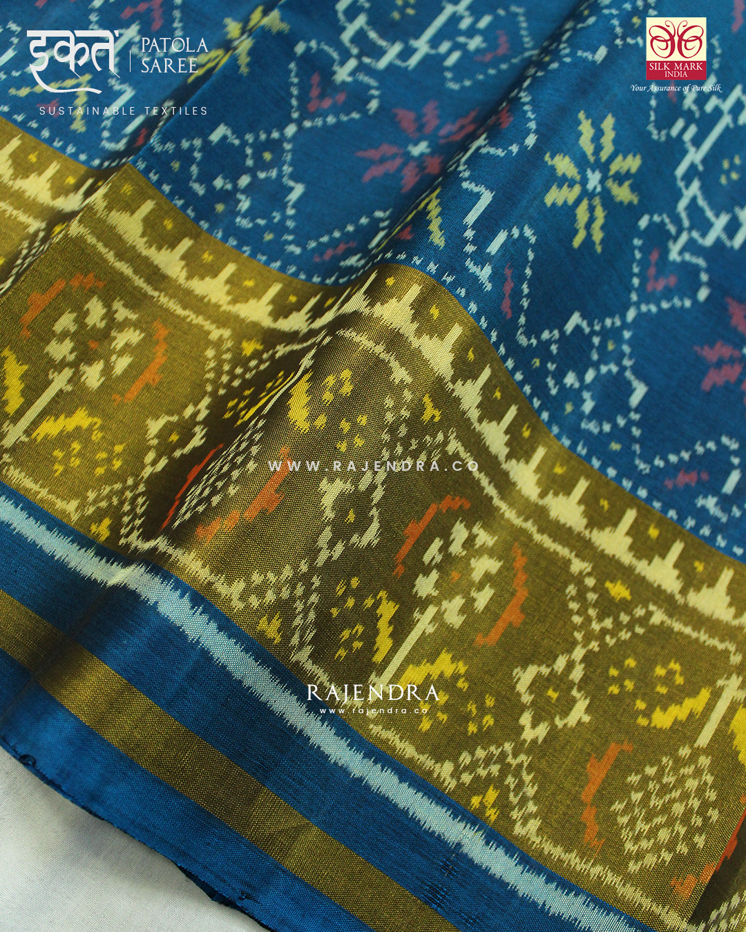 Traditional Manekchowk Design Rama Blue Single Ikat Rajkot Patola Saree