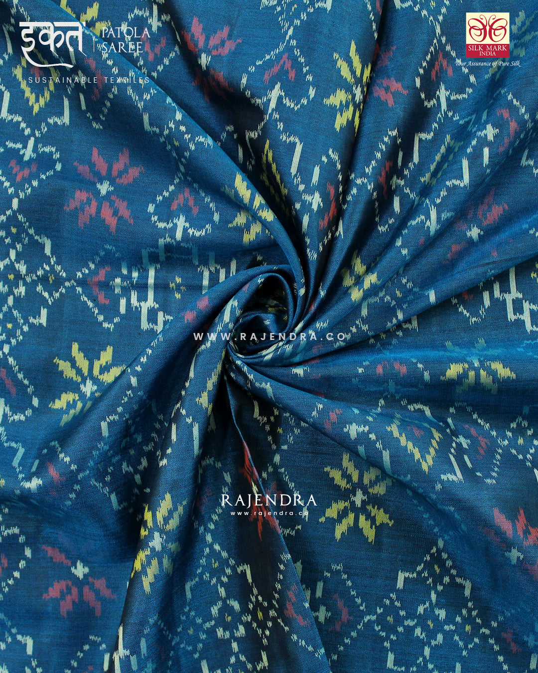 Traditional Manekchowk Design Rama Blue Single Ikat Rajkot Patola Saree