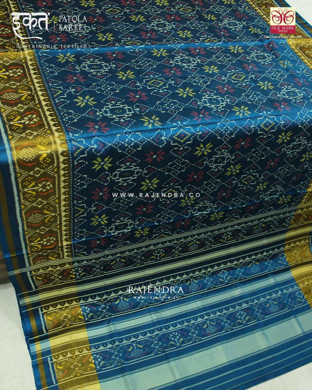 Traditional Manekchowk Design Rama Blue Single Ikat Rajkot Patola Saree