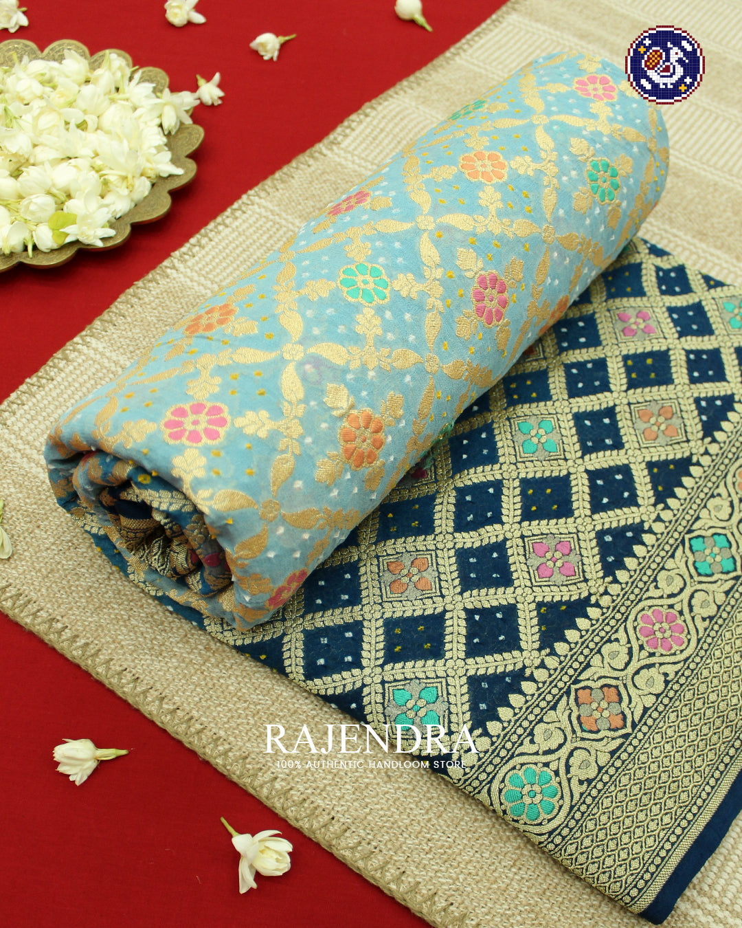 Traditional Meenakari Khadi Georgette Blue Banarasi Bandhani Saree