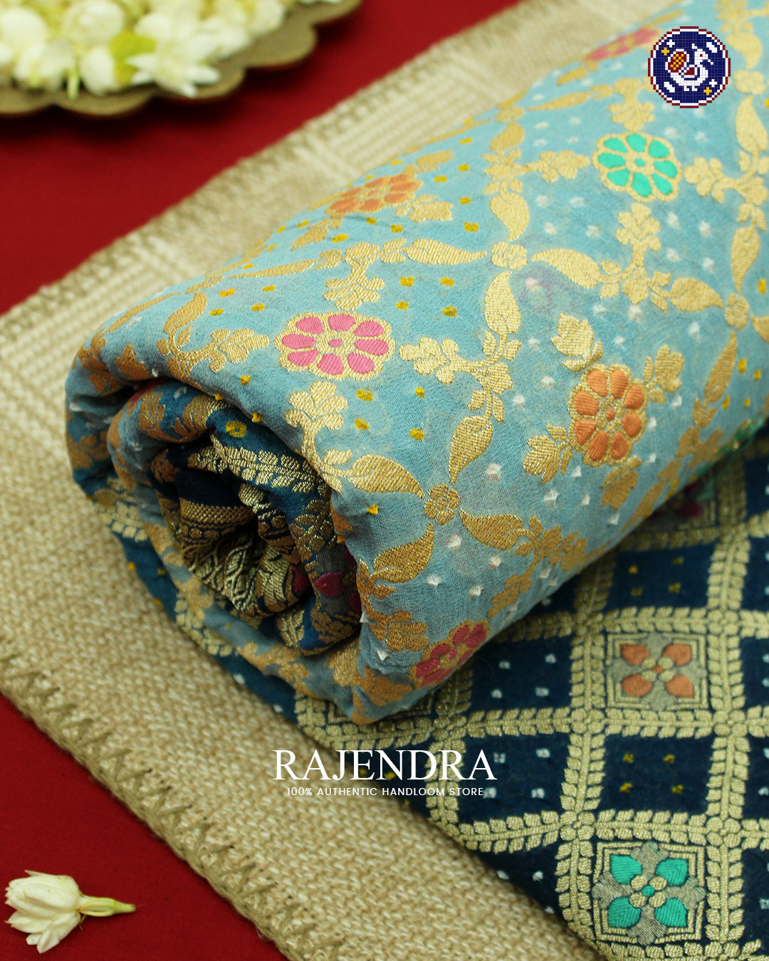 Traditional Meenakari Khadi Georgette Blue Banarasi Bandhani Saree