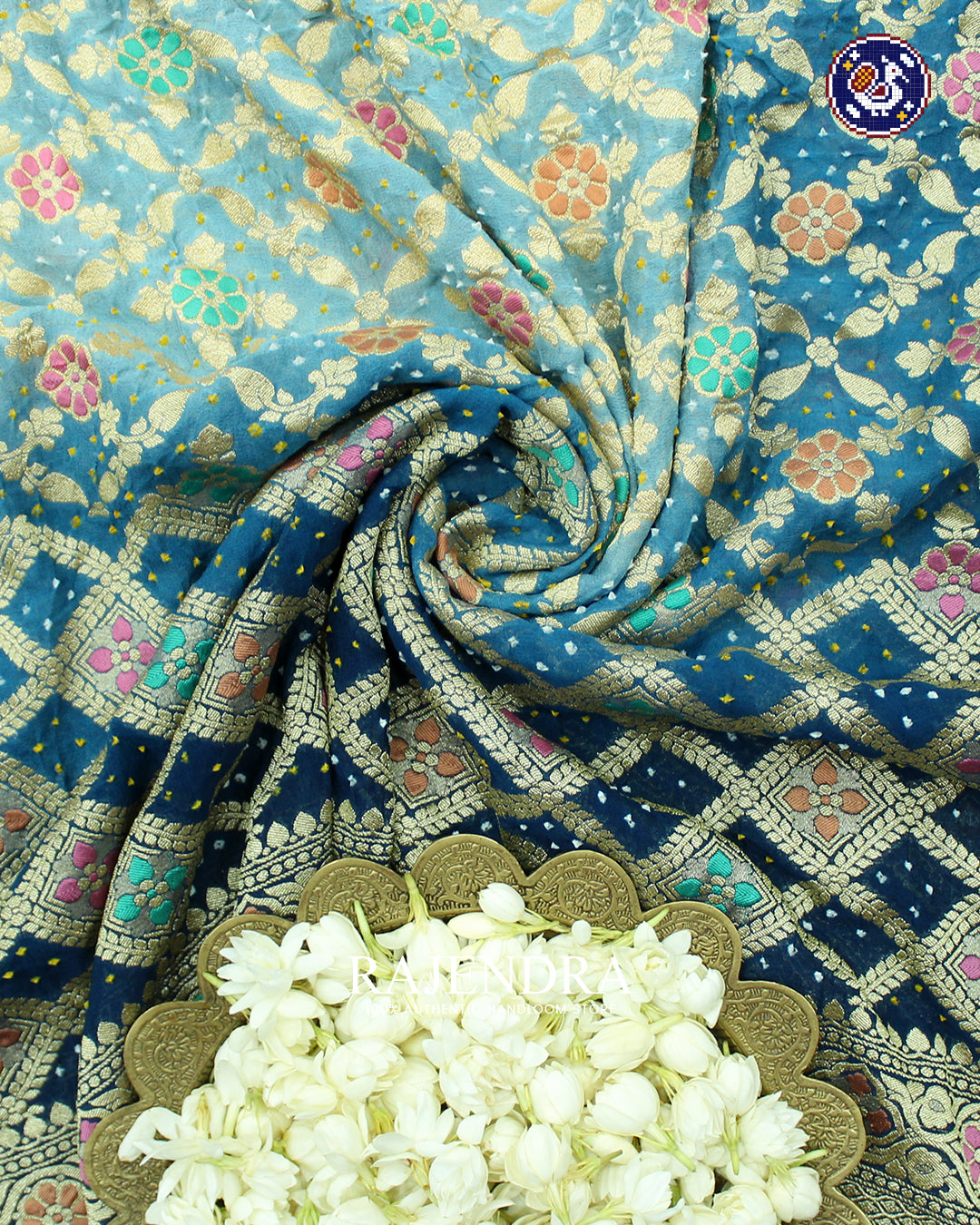 Traditional Meenakari Khadi Georgette Blue Banarasi Bandhani Saree