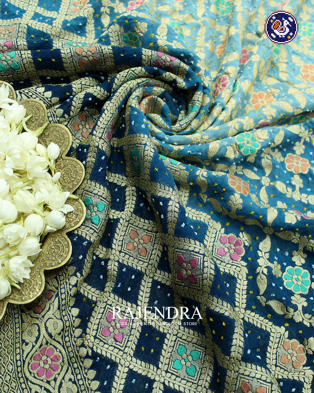 Traditional Meenakari Khadi Georgette Blue Banarasi Bandhani Saree