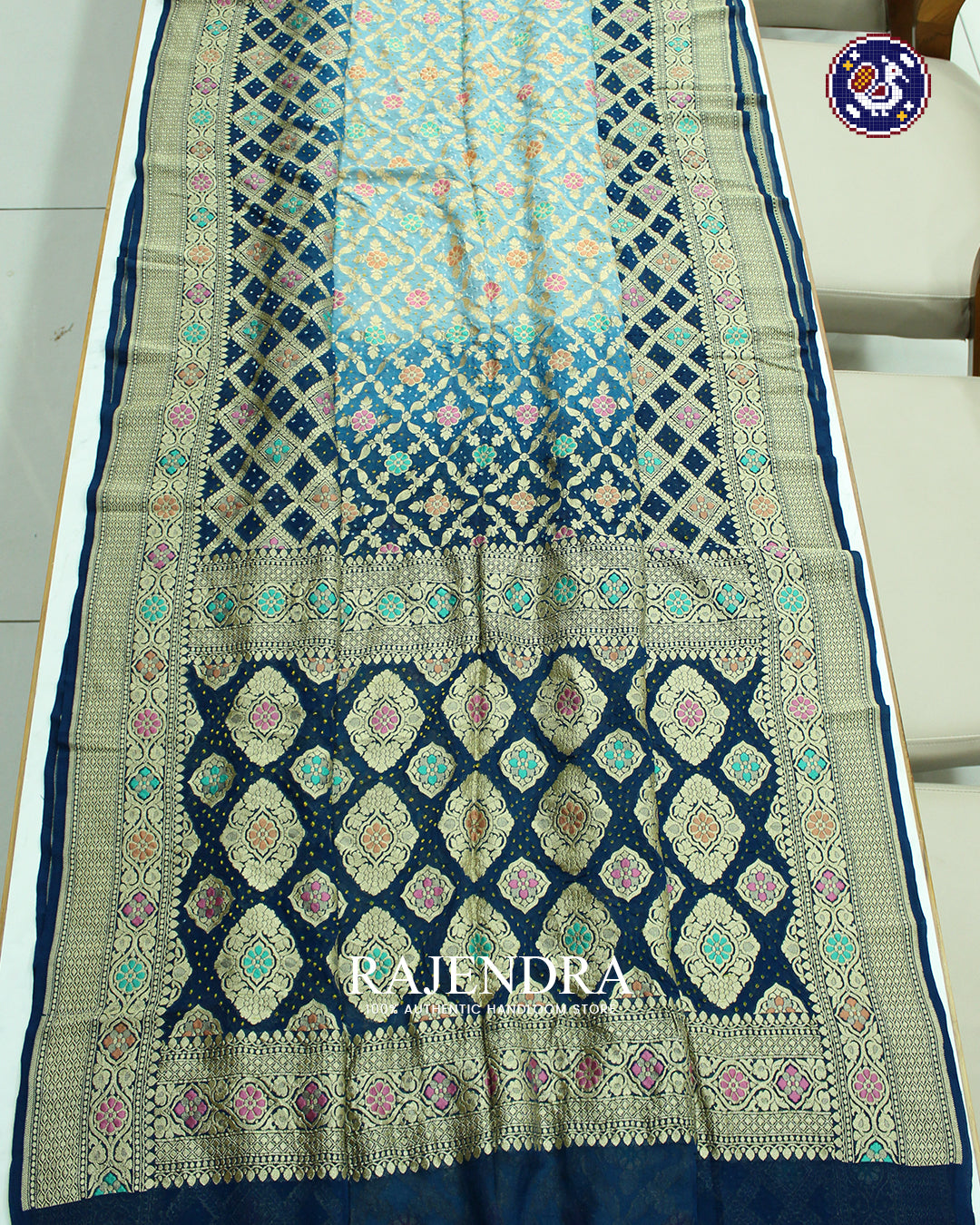 Traditional Meenakari Khadi Georgette Blue Banarasi Bandhani Saree