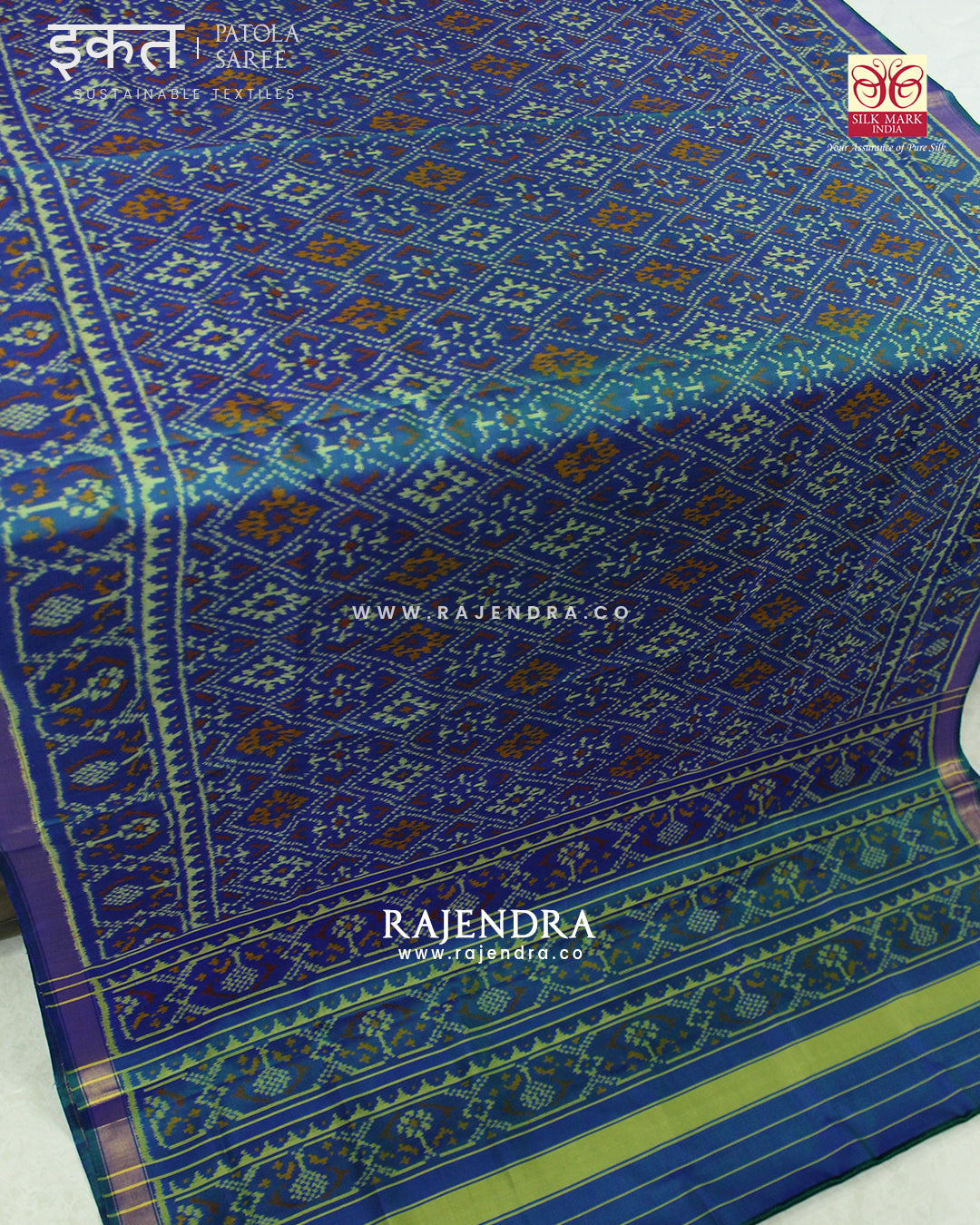 Traditional Panchanda Bhat Blue Single Ikat Rajkot Patola Saree