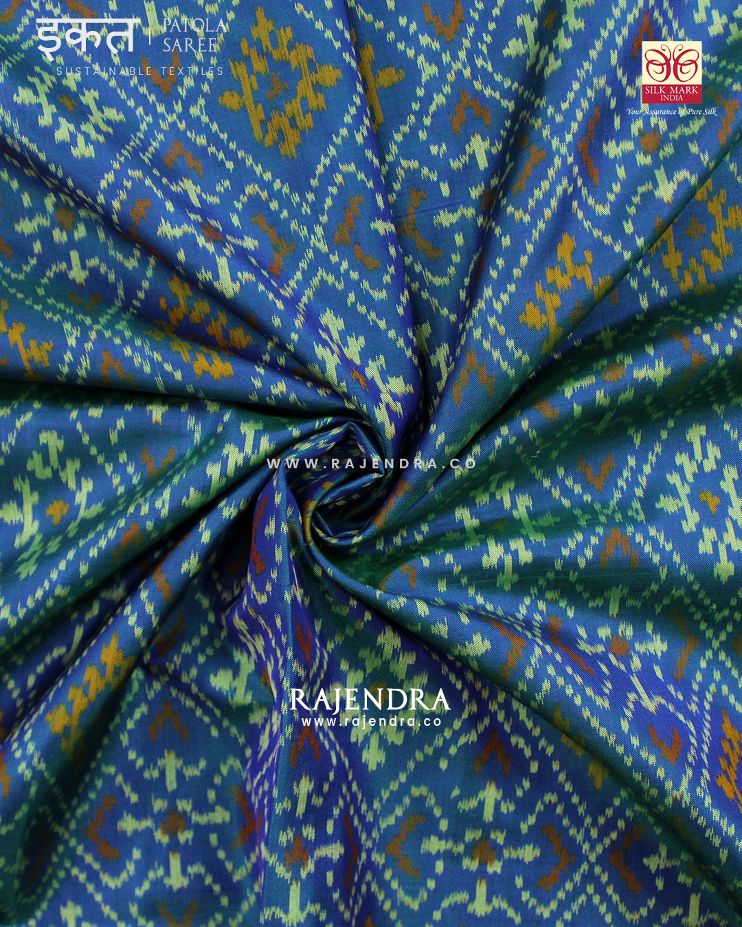 Traditional Panchanda Bhat Blue Single Ikat Rajkot Patola Saree