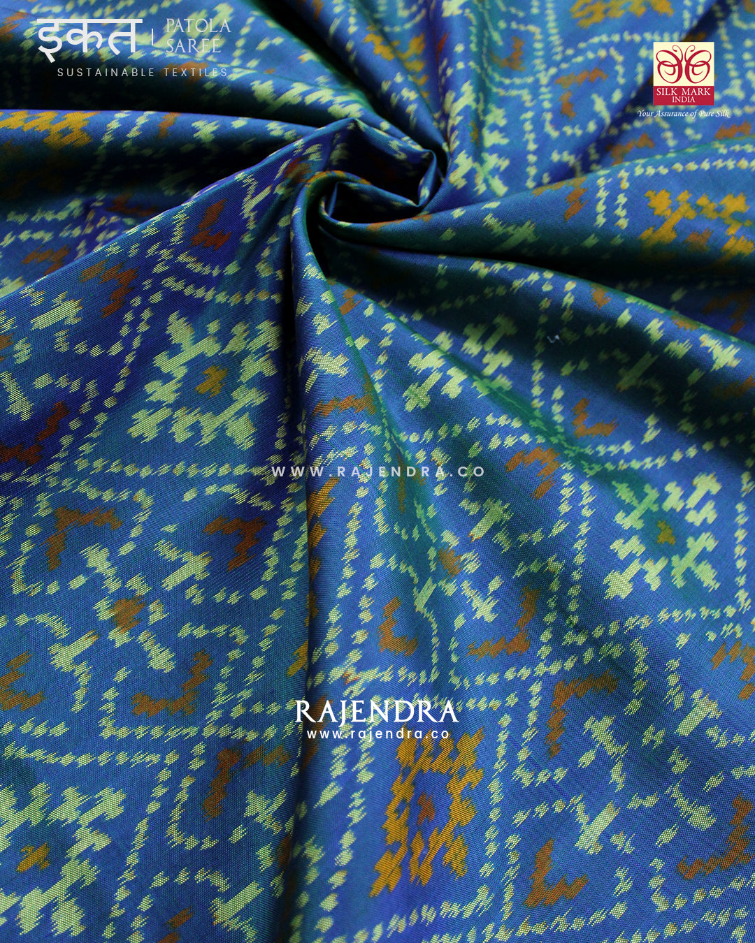 Traditional Panchanda Bhat Blue Single Ikat Rajkot Patola Saree