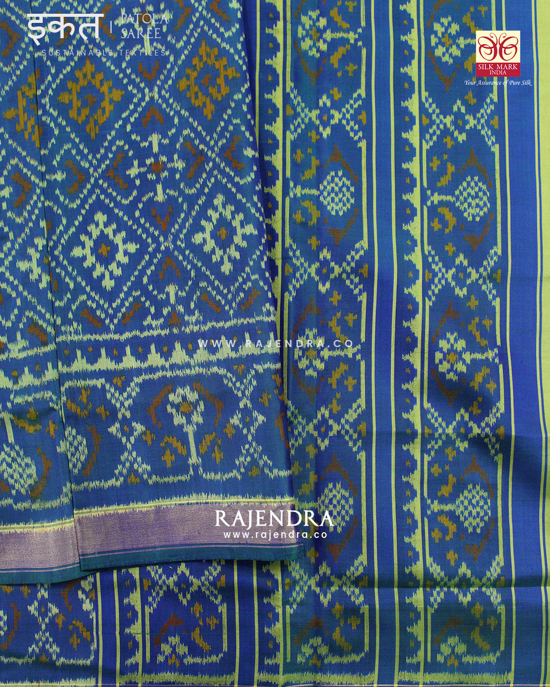 Traditional Panchanda Bhat Blue Single Ikat Rajkot Patola Saree