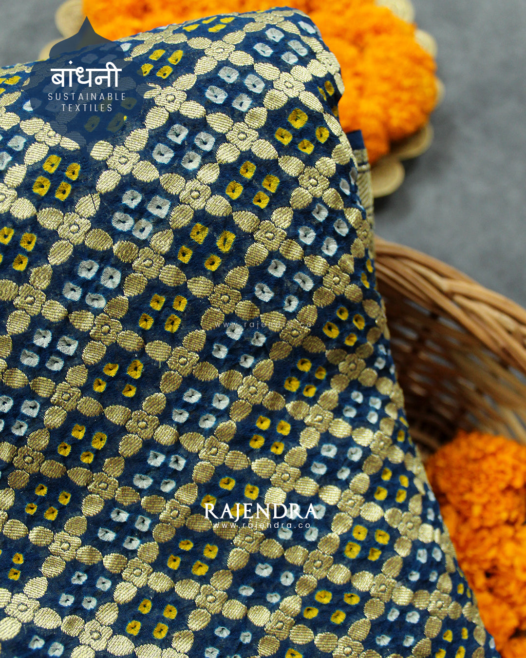 Traditional Khadi Georgette Dark Rama Blue Banarasi Bandhani Saree